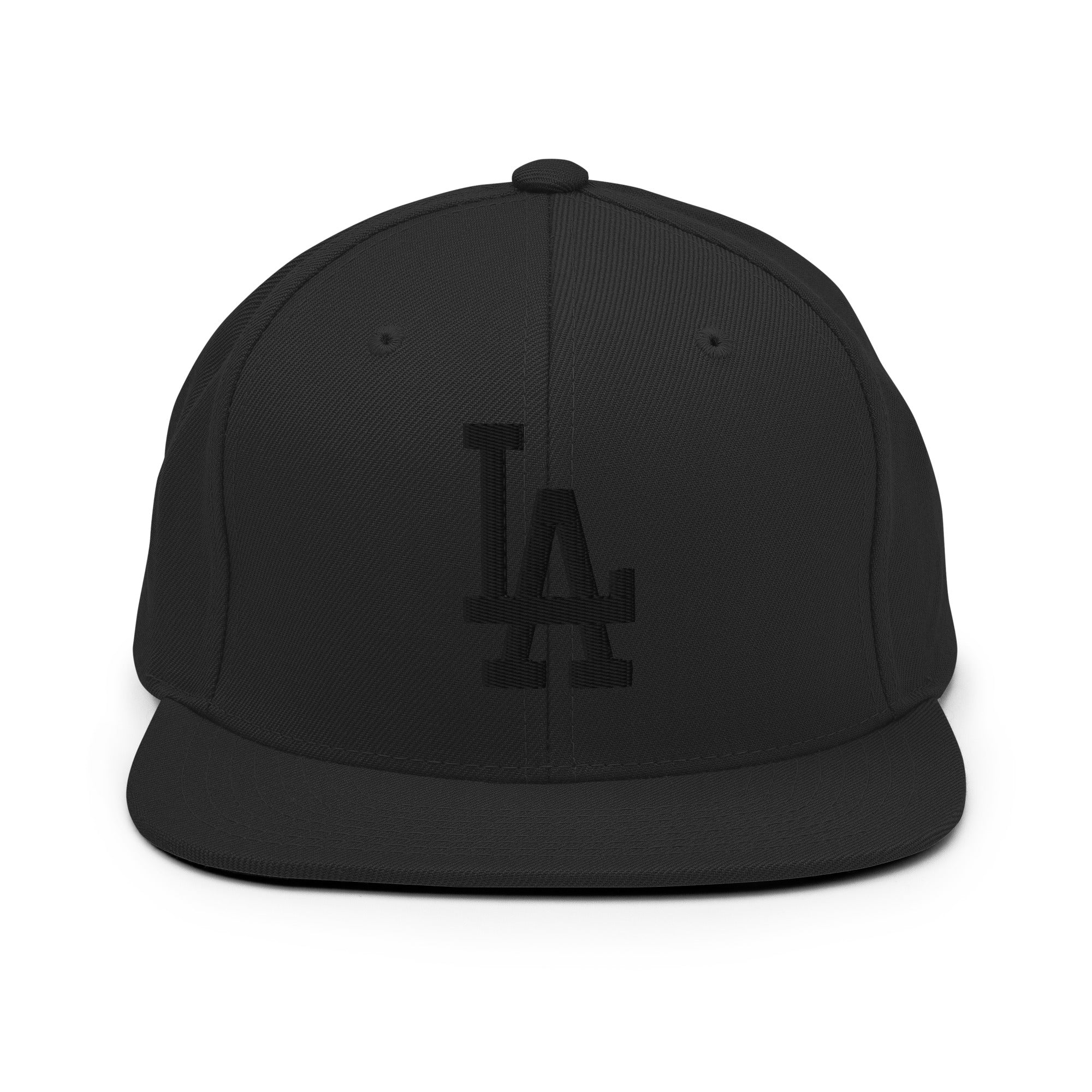 Black Classic Snapback Hat with black LA Embroidery - Product mockup