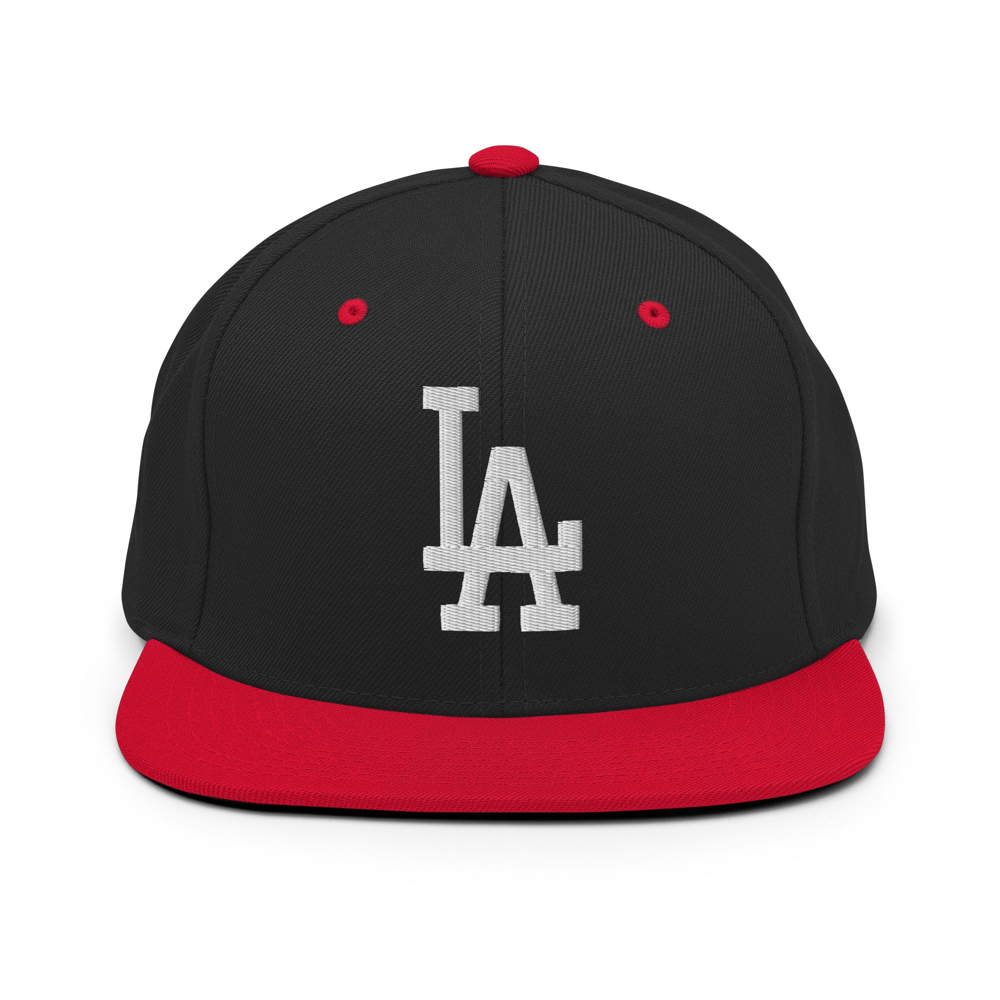 Product mockup - LA Classic Snapback Hat black and red