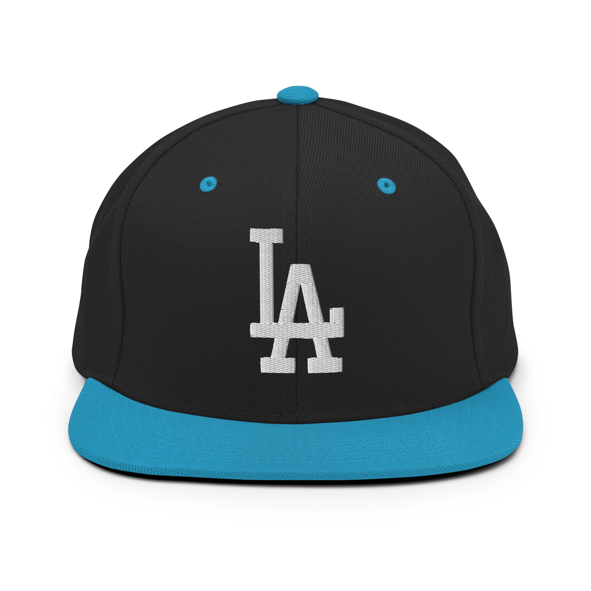 Product mockup - LA Classic Snapback Hat Black and Teal