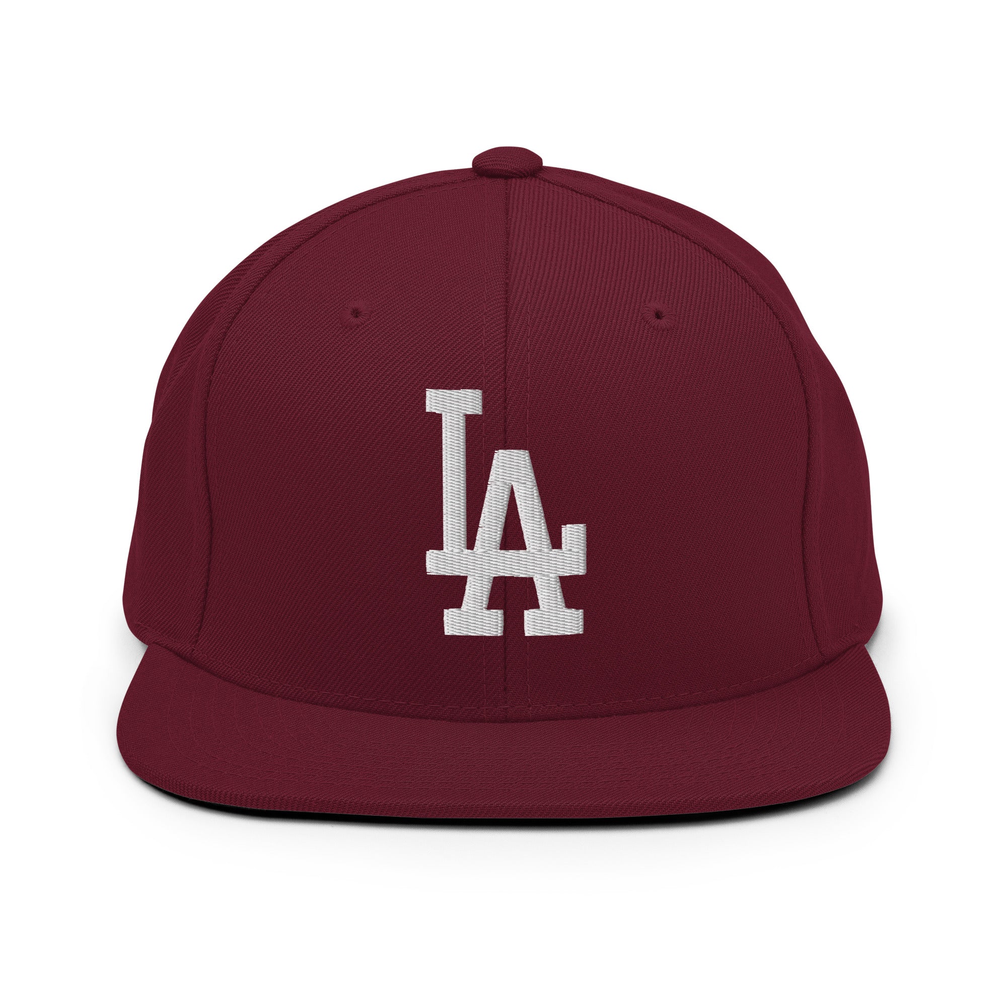 Product mockup - Maroon Classic Snapback Hat with LA Embroidery