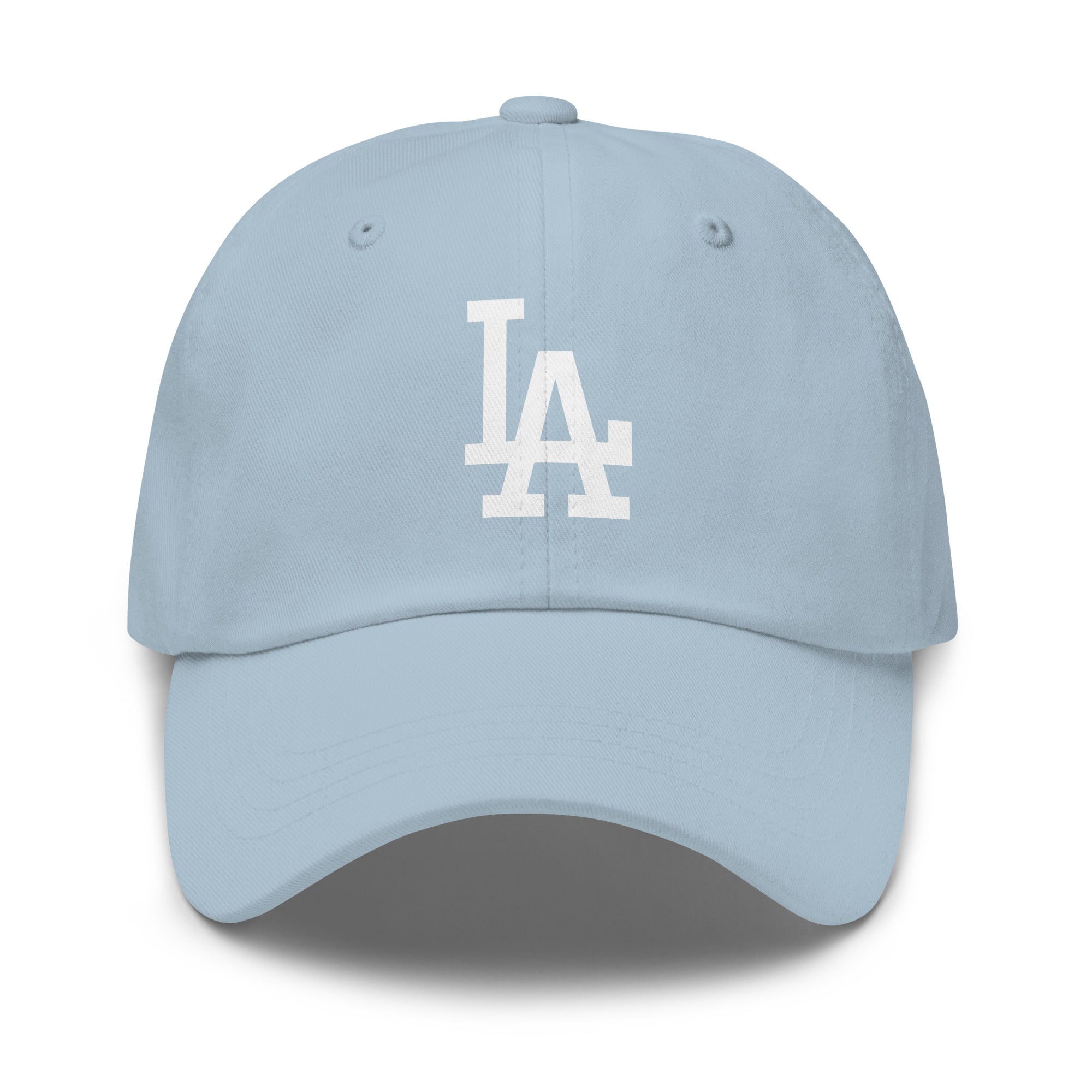 Light Blue Cap Classic Dad Hat with White LA design - Product mockup