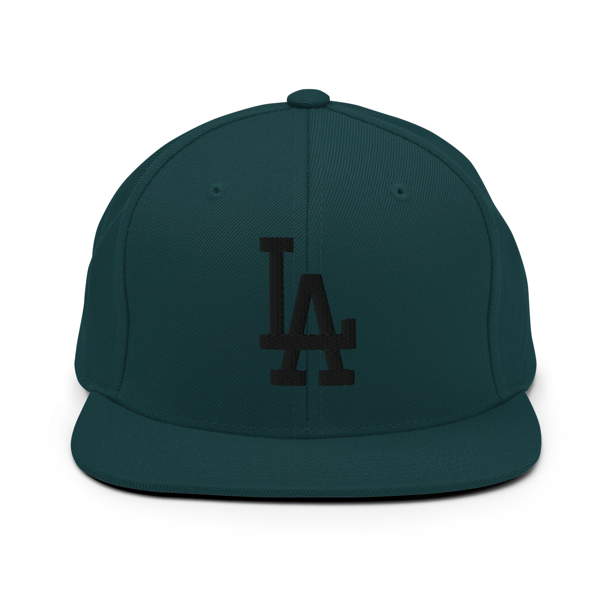 Spruce Classic Snapback Hat with black LA Embroidery - Product mockup
