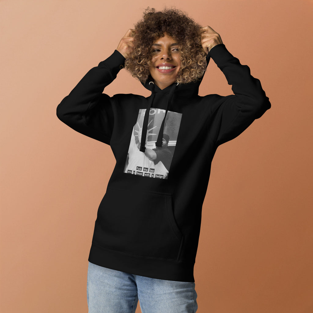 Ice Cube Unisex Premium Baumwoll-Hoodie – Scheiß auf das Gesetz, du bist ein Tier mit Abzeichen