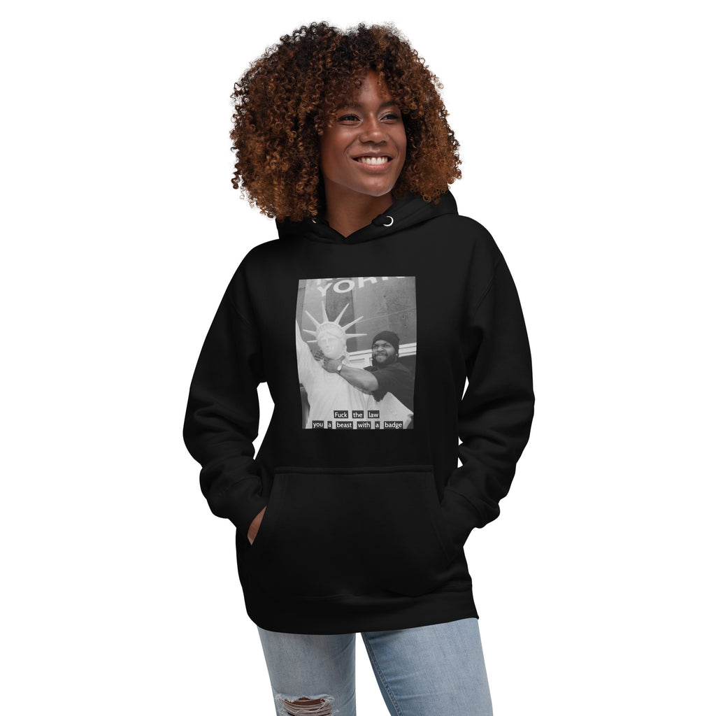 Ice Cube Unisex Premium Baumwoll-Hoodie – Scheiß auf das Gesetz, du bist ein Tier mit Abzeichen