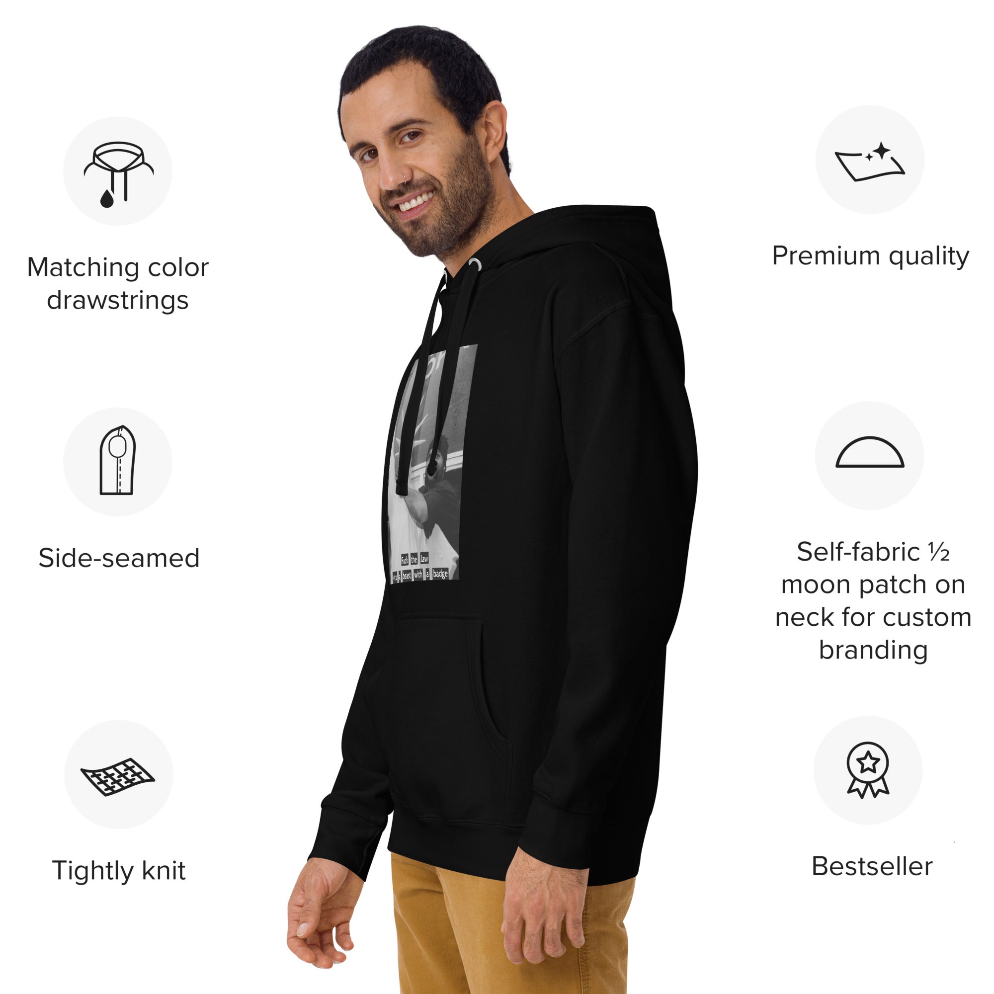 Ice Cube Unisex Premium Baumwoll-Hoodie – Scheiß auf das Gesetz, du bist ein Tier mit Abzeichen