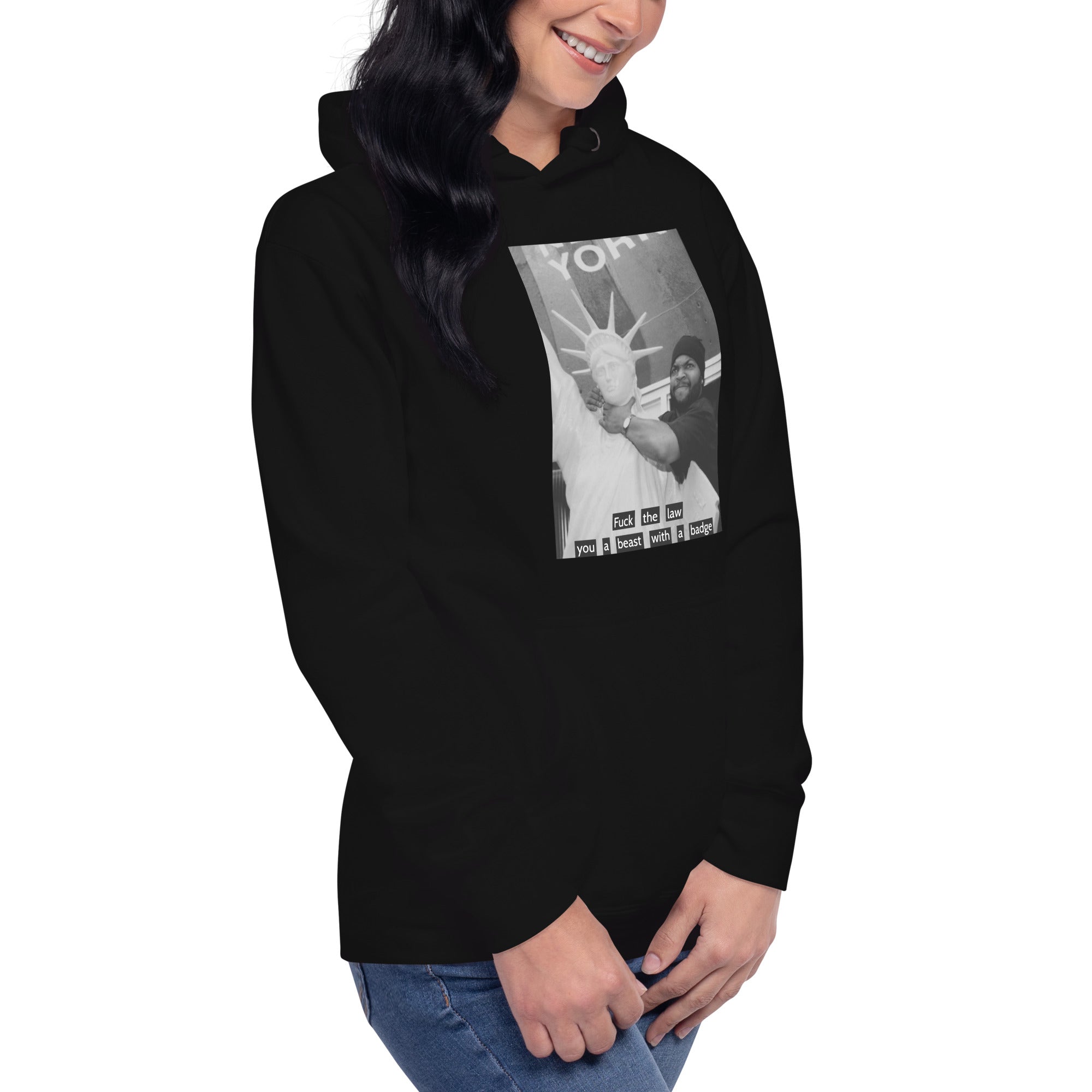 Ice Cube Unisex Premium Baumwoll-Hoodie – Scheiß auf das Gesetz, du bist ein Tier mit Abzeichen