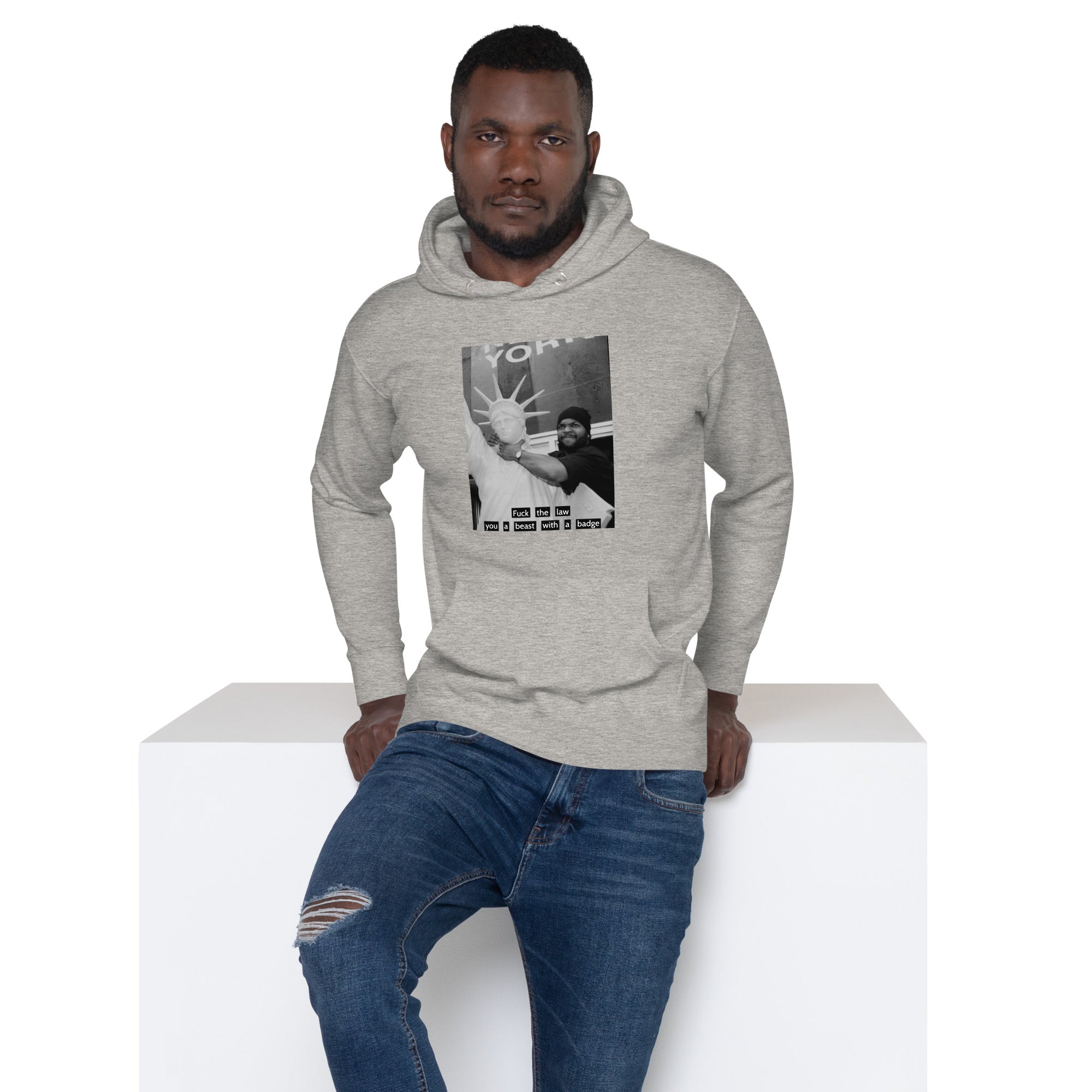 Ice Cube Unisex Premium Baumwoll-Hoodie – Scheiß auf das Gesetz, du bist ein Tier mit Abzeichen