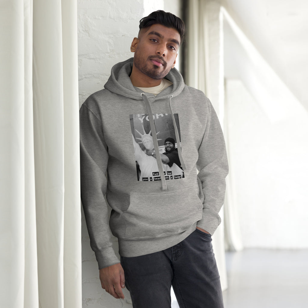 Ice Cube Unisex Premium Baumwoll-Hoodie – Scheiß auf das Gesetz, du bist ein Tier mit Abzeichen