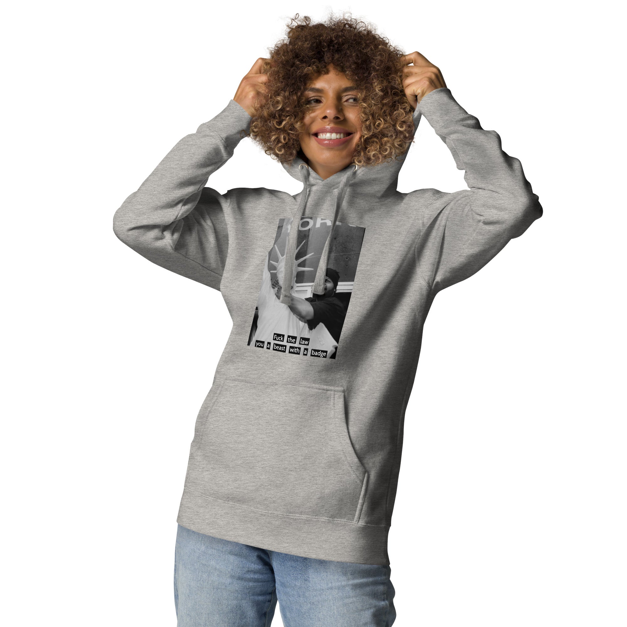 Ice Cube Unisex Premium Baumwoll-Hoodie – Scheiß auf das Gesetz, du bist ein Tier mit Abzeichen