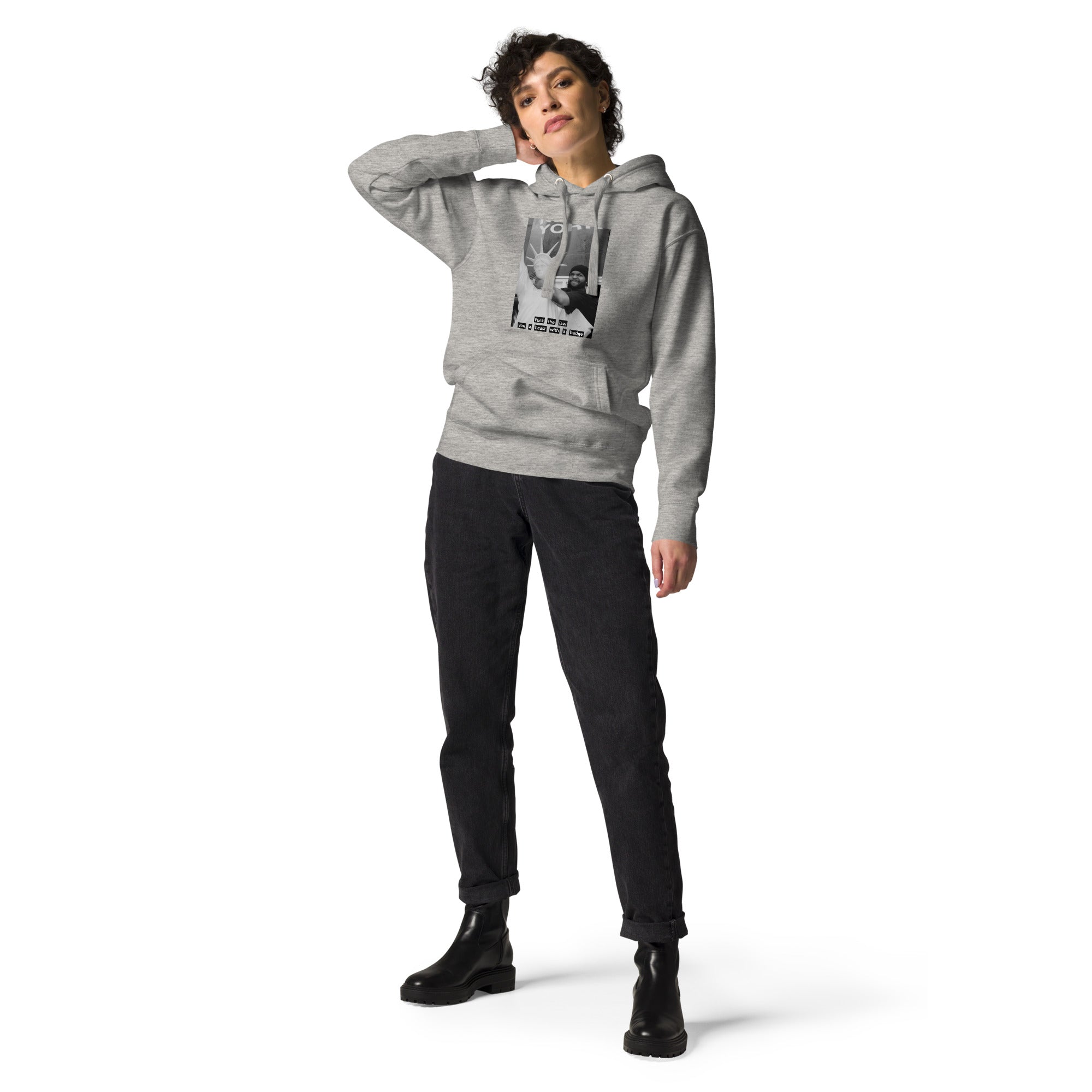Ice Cube Unisex Premium Baumwoll-Hoodie – Scheiß auf das Gesetz, du bist ein Tier mit Abzeichen