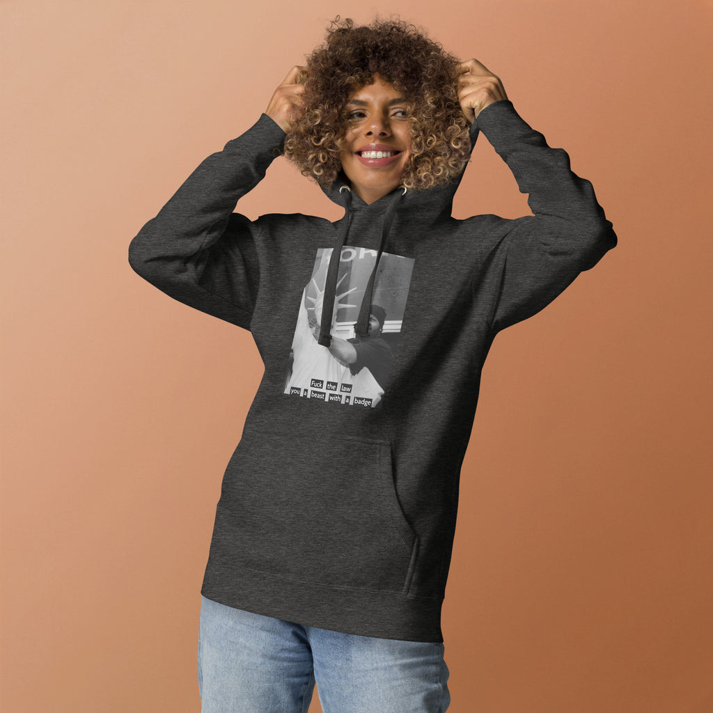 Ice Cube Unisex Premium Baumwoll-Hoodie – Scheiß auf das Gesetz, du bist ein Tier mit Abzeichen