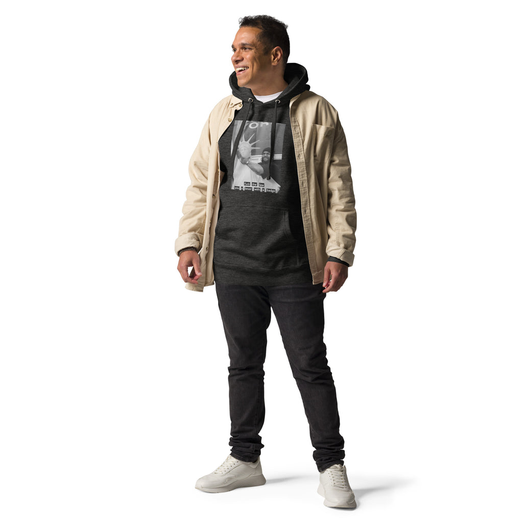 Ice Cube Unisex Premium Baumwoll-Hoodie – Scheiß auf das Gesetz, du bist ein Tier mit Abzeichen