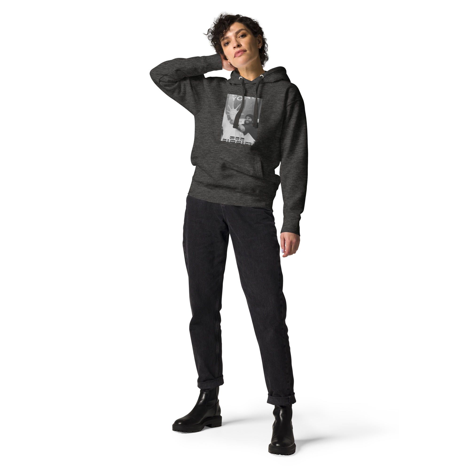Ice Cube Unisex Premium Baumwoll-Hoodie – Scheiß auf das Gesetz, du bist ein Tier mit Abzeichen