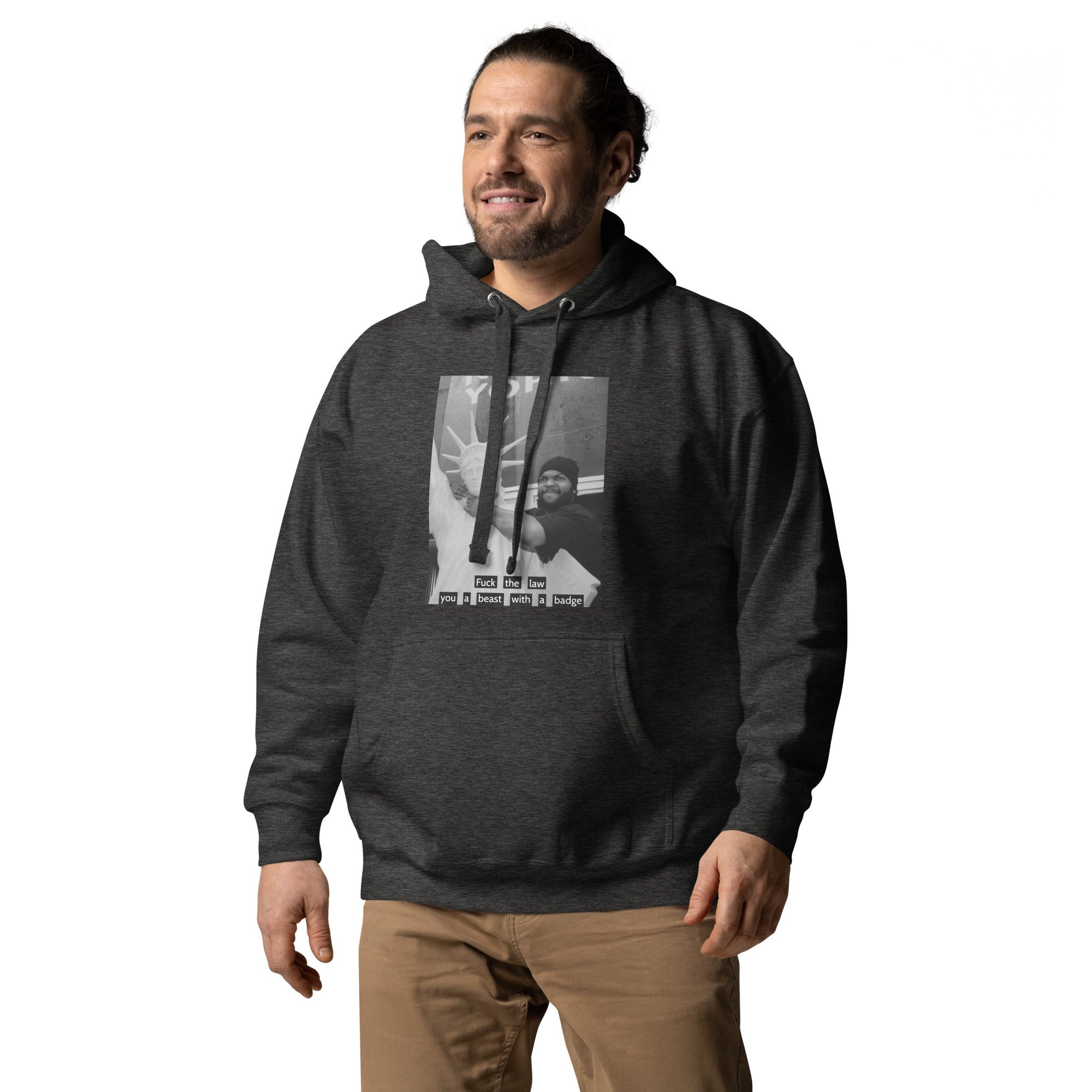 Ice Cube Unisex Premium Baumwoll-Hoodie – Scheiß auf das Gesetz, du bist ein Tier mit Abzeichen
