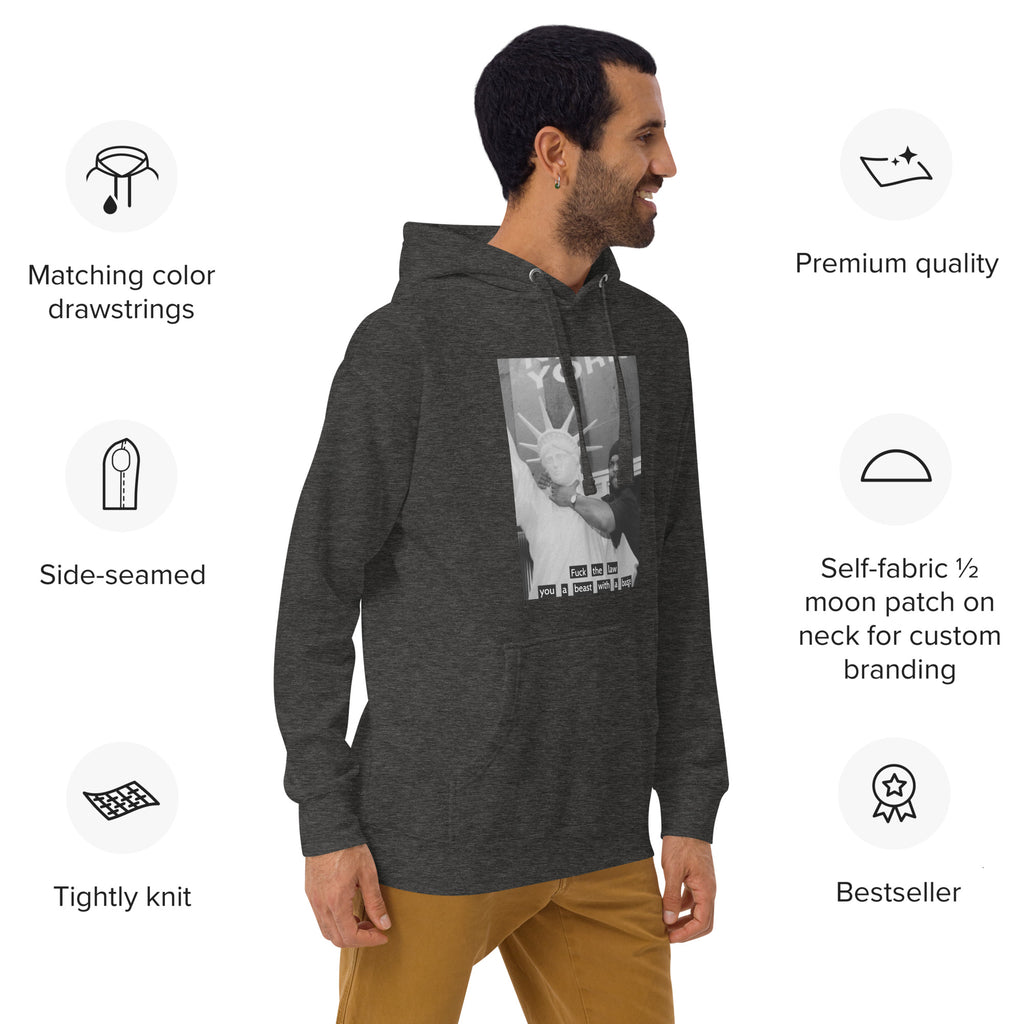 Ice Cube Unisex Premium Baumwoll-Hoodie – Scheiß auf das Gesetz, du bist ein Tier mit Abzeichen