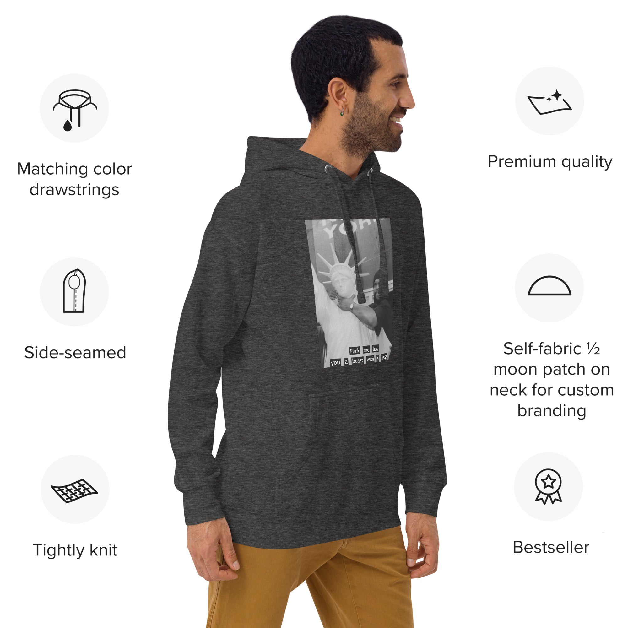 Ice Cube Unisex Premium Baumwoll-Hoodie – Scheiß auf das Gesetz, du bist ein Tier mit Abzeichen