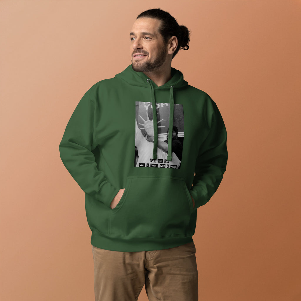 Ice Cube Unisex Premium Baumwoll-Hoodie – Scheiß auf das Gesetz, du bist ein Tier mit Abzeichen