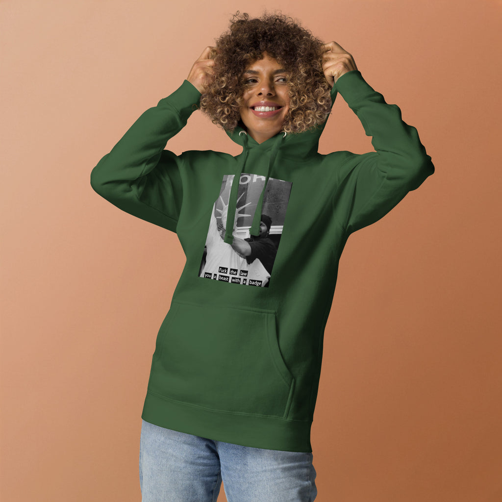 Ice Cube Unisex Premium Baumwoll-Hoodie – Scheiß auf das Gesetz, du bist ein Tier mit Abzeichen