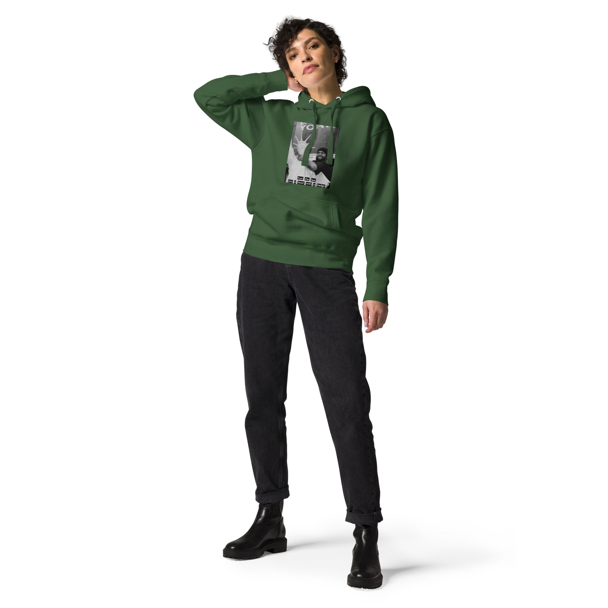 Ice Cube Unisex Premium Baumwoll-Hoodie – Scheiß auf das Gesetz, du bist ein Tier mit Abzeichen