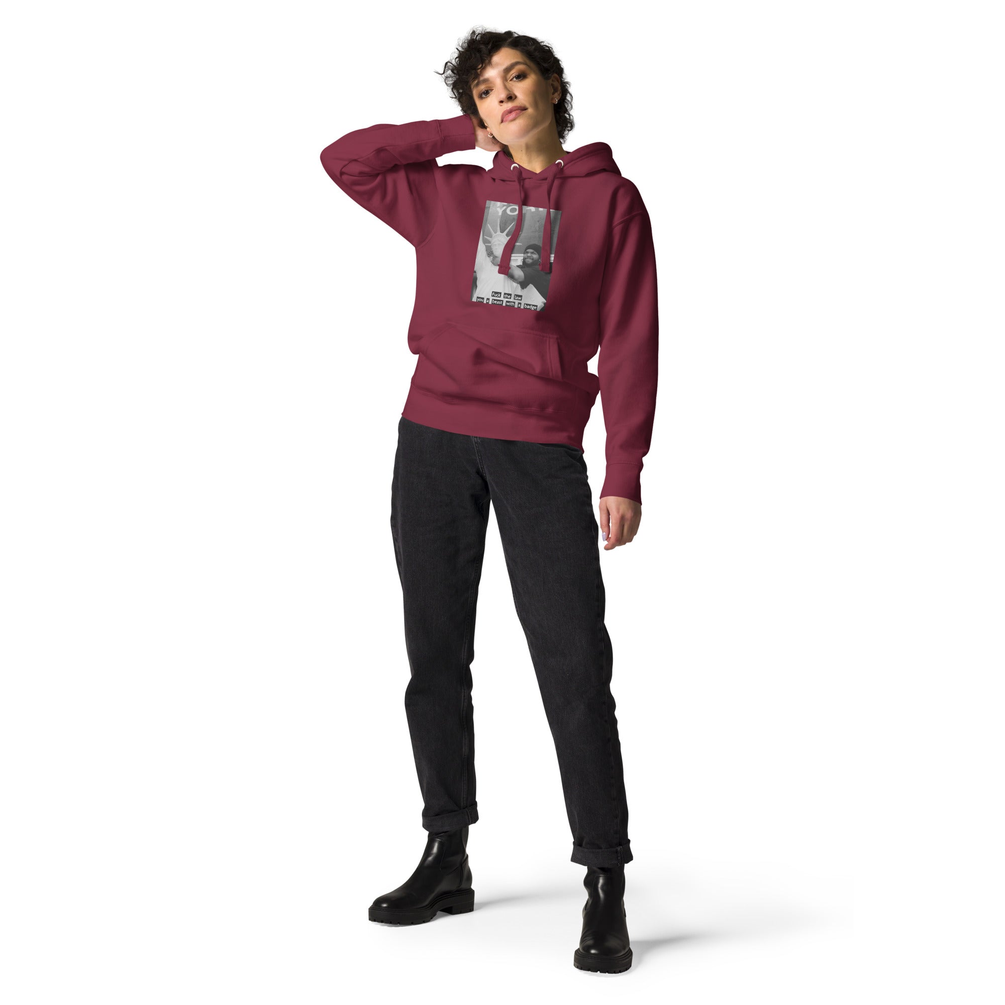 Ice Cube Unisex Premium Baumwoll-Hoodie – Scheiß auf das Gesetz, du bist ein Tier mit Abzeichen
