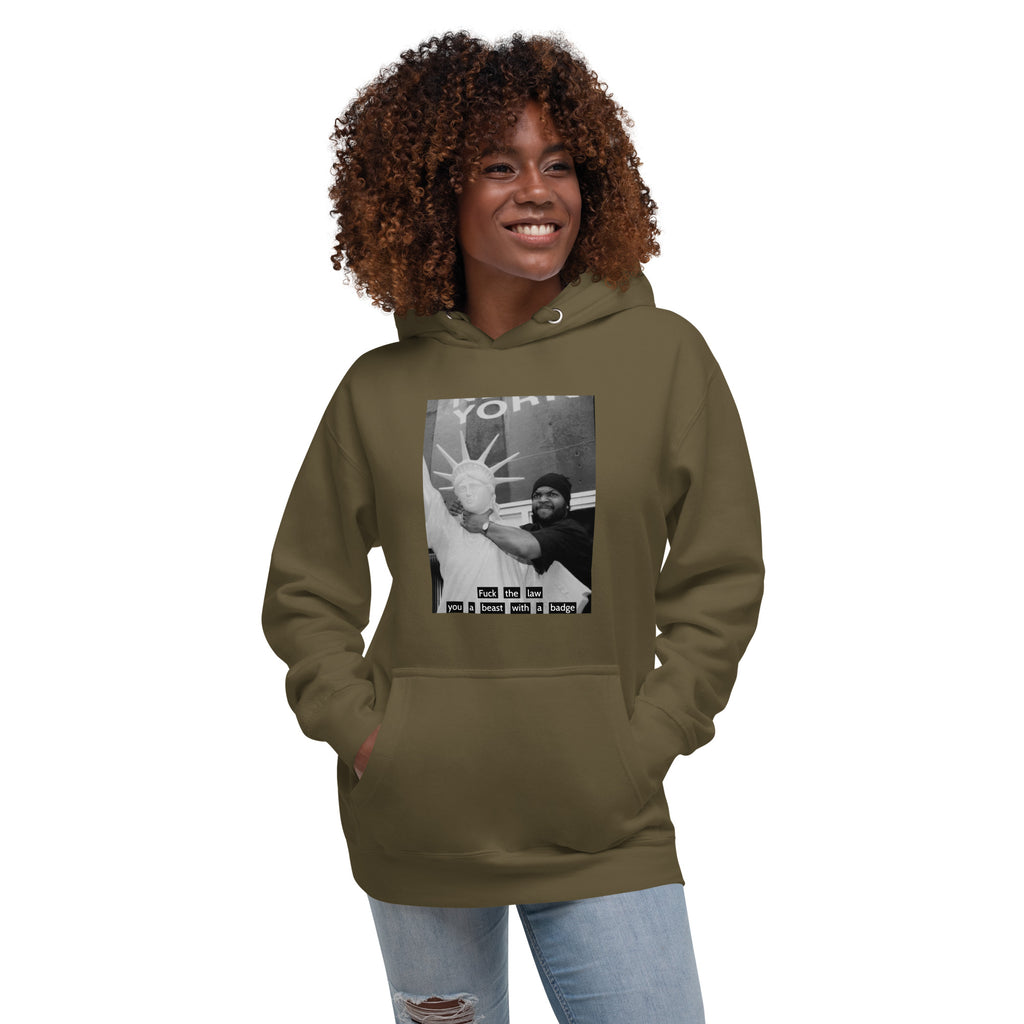 Ice Cube Unisex Premium Baumwoll-Hoodie – Scheiß auf das Gesetz, du bist ein Tier mit Abzeichen