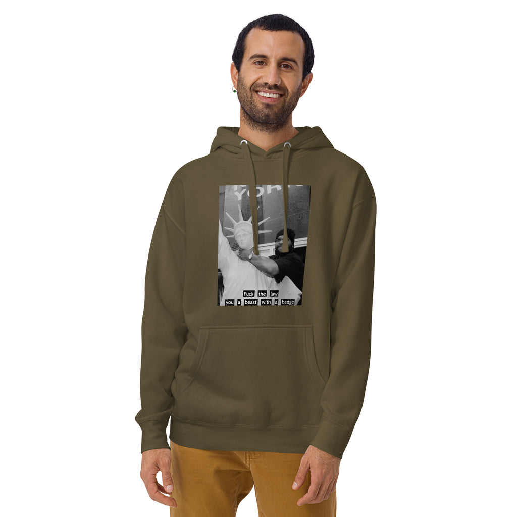 Ice Cube Unisex Premium Baumwoll-Hoodie – Scheiß auf das Gesetz, du bist ein Tier mit Abzeichen