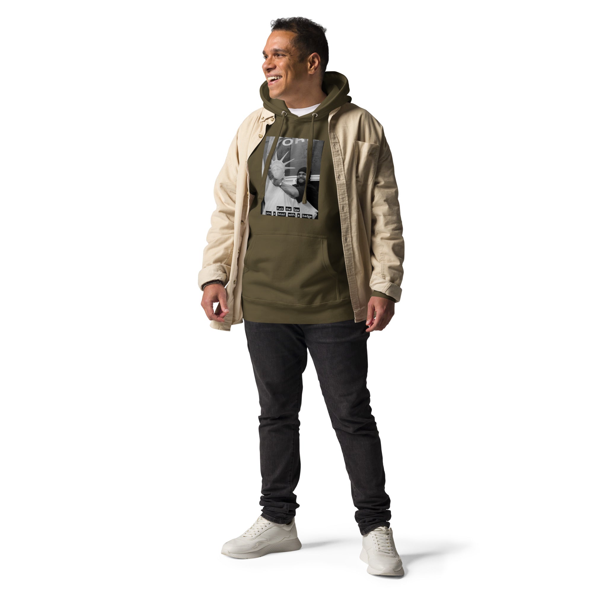 Ice Cube Unisex Premium Baumwoll-Hoodie – Scheiß auf das Gesetz, du bist ein Tier mit Abzeichen