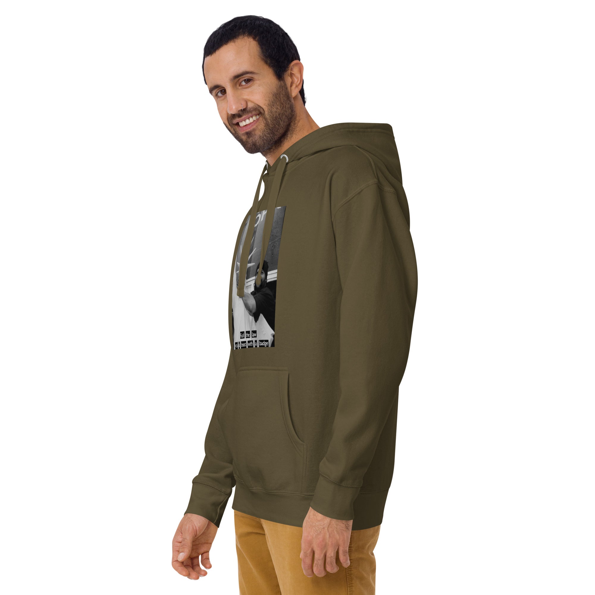 Ice Cube Unisex Premium Baumwoll-Hoodie – Scheiß auf das Gesetz, du bist ein Tier mit Abzeichen