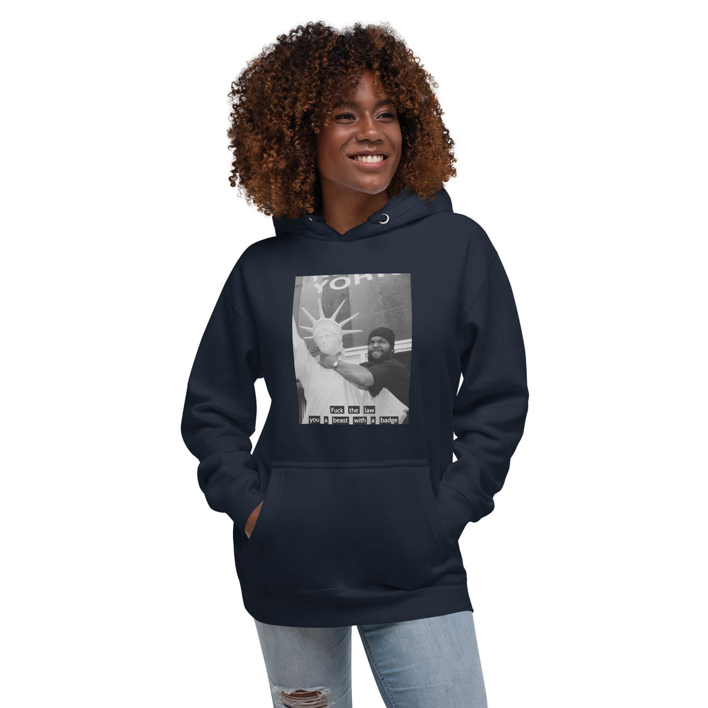 Ice Cube Unisex Premium Baumwoll-Hoodie – Scheiß auf das Gesetz, du bist ein Tier mit Abzeichen