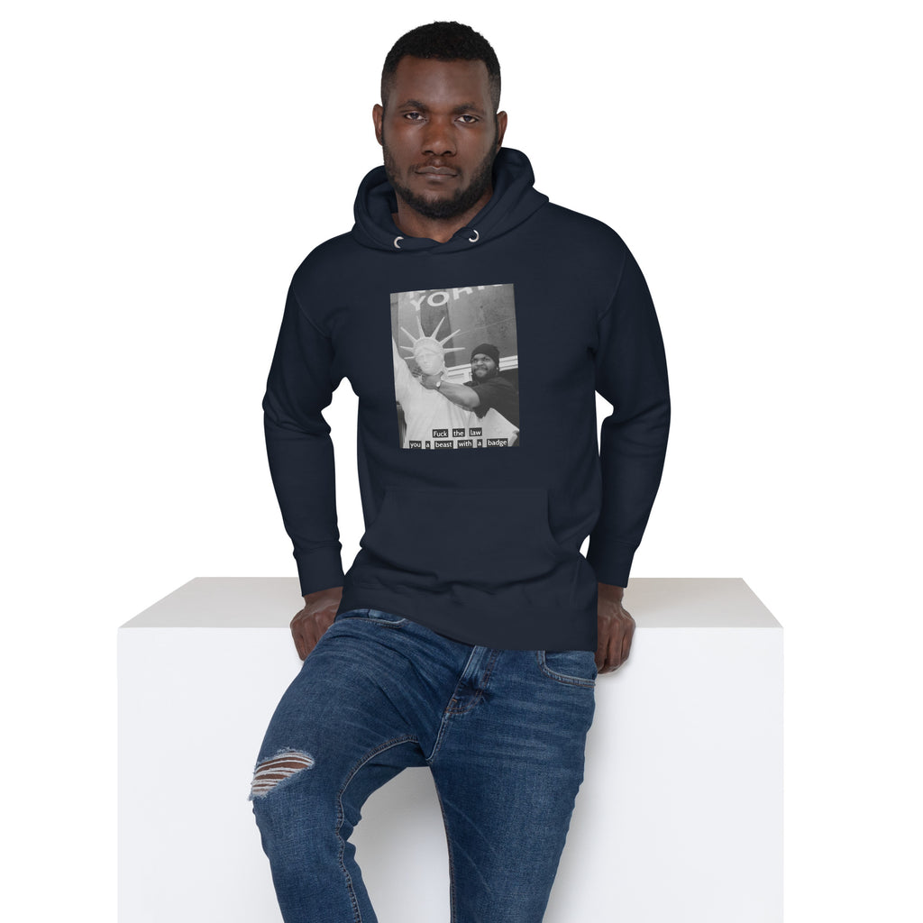 Ice Cube Unisex Premium Baumwoll-Hoodie – Scheiß auf das Gesetz, du bist ein Tier mit Abzeichen