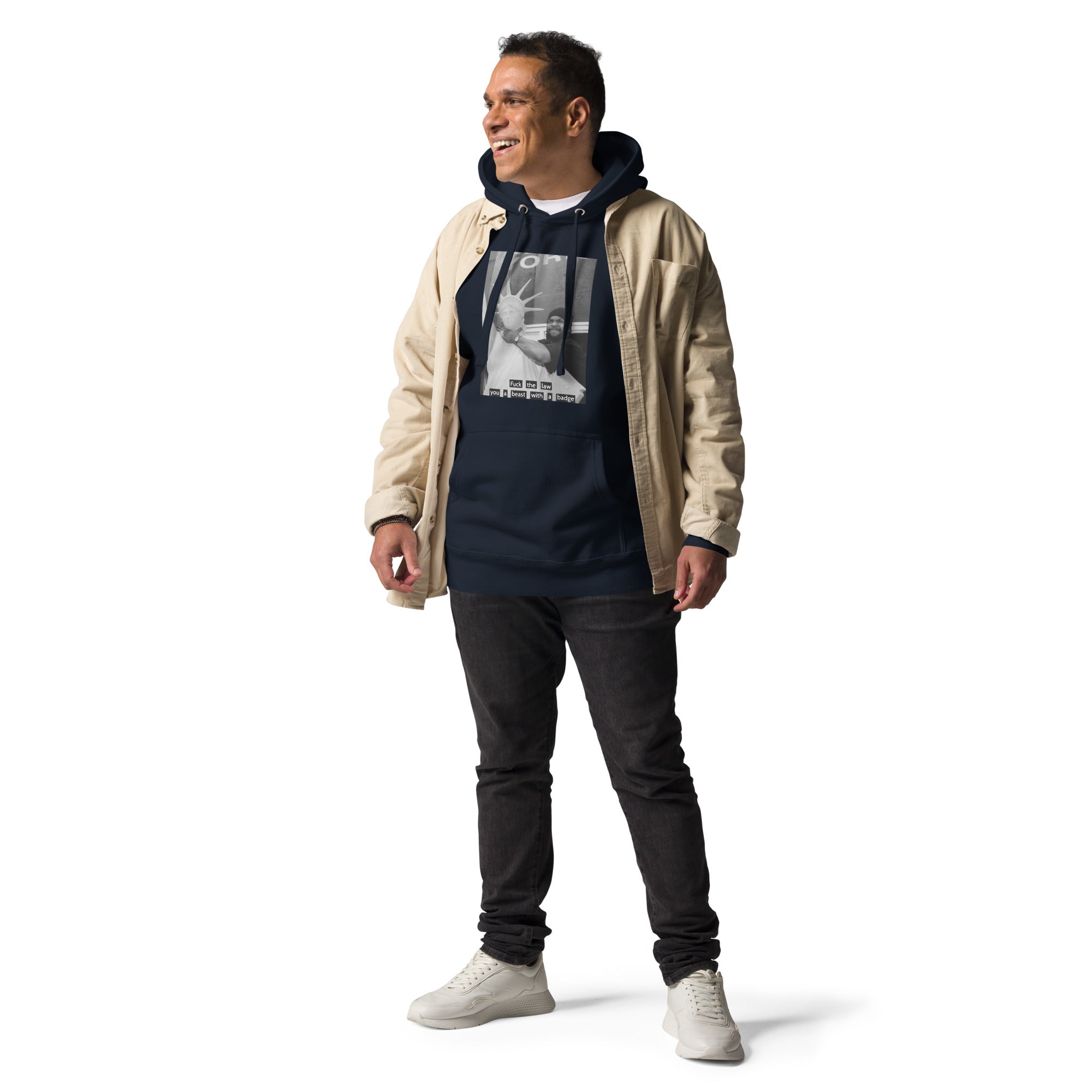 Ice Cube Unisex Premium Baumwoll-Hoodie – Scheiß auf das Gesetz, du bist ein Tier mit Abzeichen