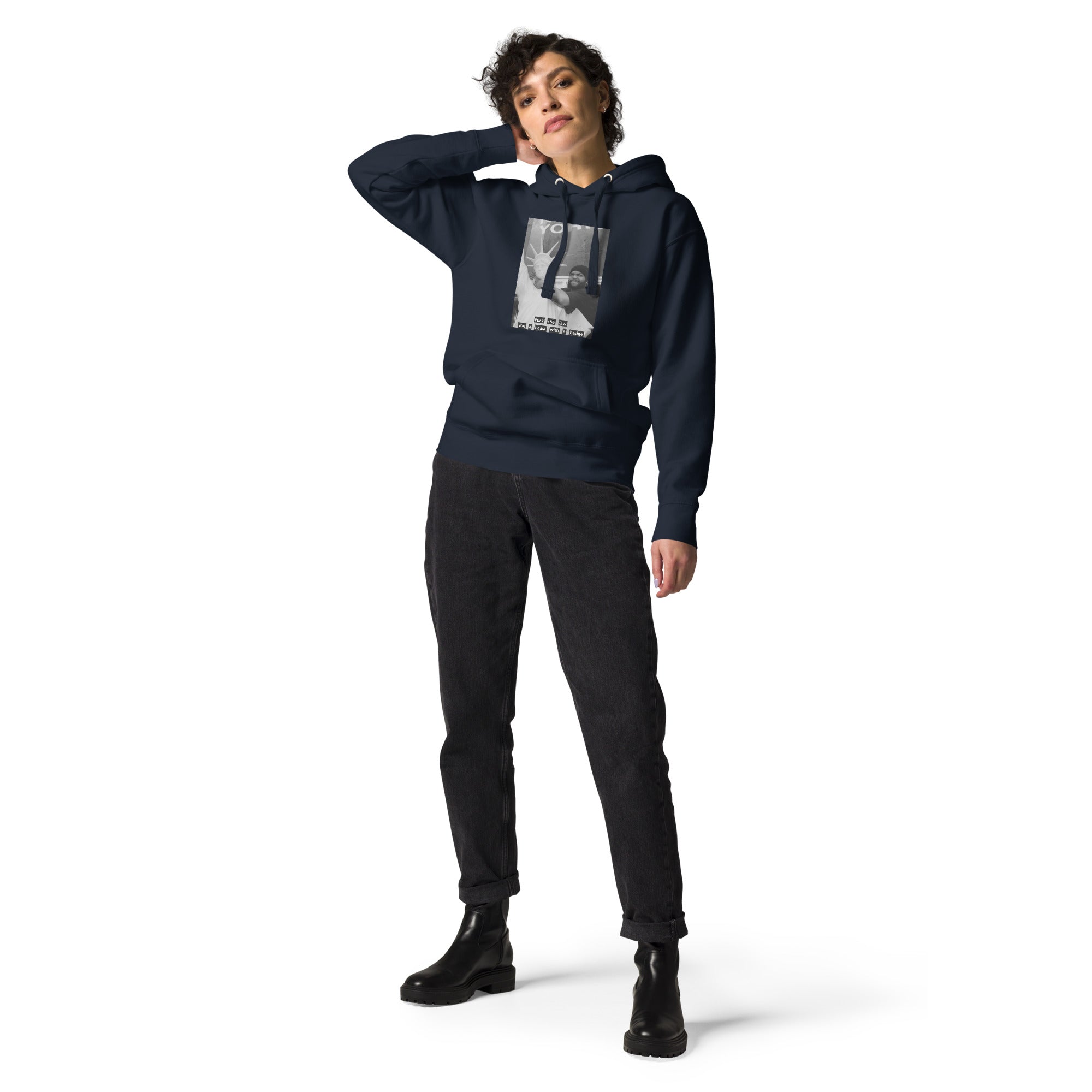 Ice Cube Unisex Premium Baumwoll-Hoodie – Scheiß auf das Gesetz, du bist ein Tier mit Abzeichen