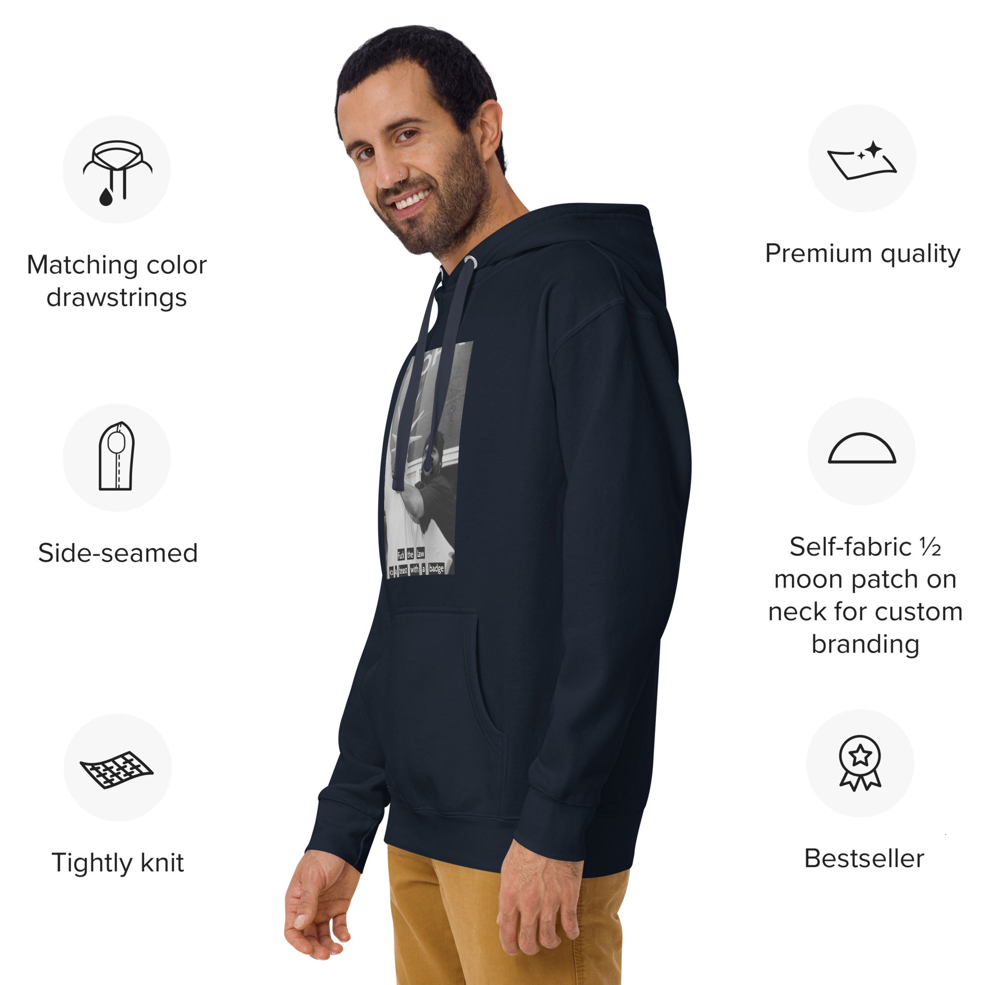 Ice Cube Unisex Premium Baumwoll-Hoodie – Scheiß auf das Gesetz, du bist ein Tier mit Abzeichen