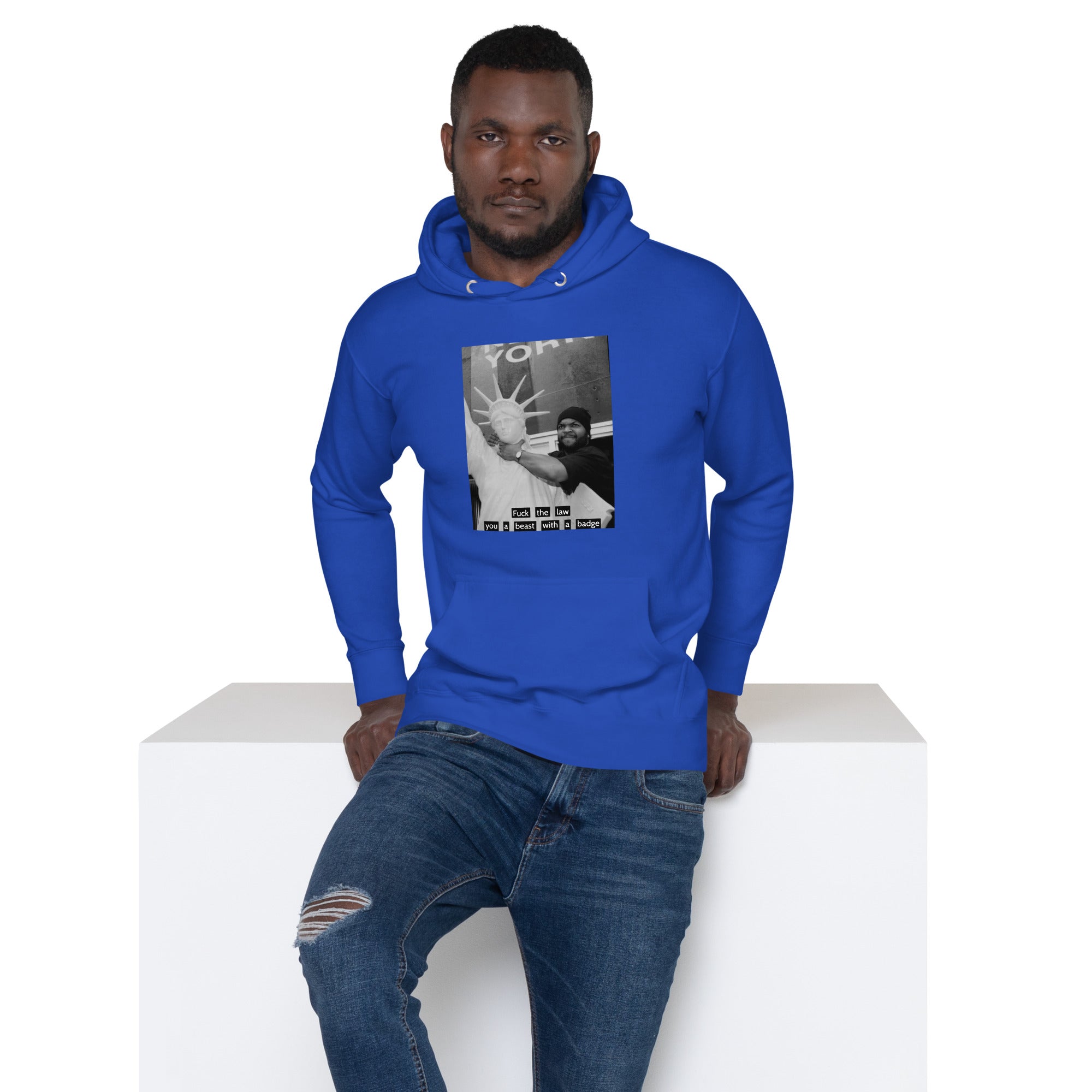Ice Cube Unisex Premium Baumwoll-Hoodie – Scheiß auf das Gesetz, du bist ein Tier mit Abzeichen