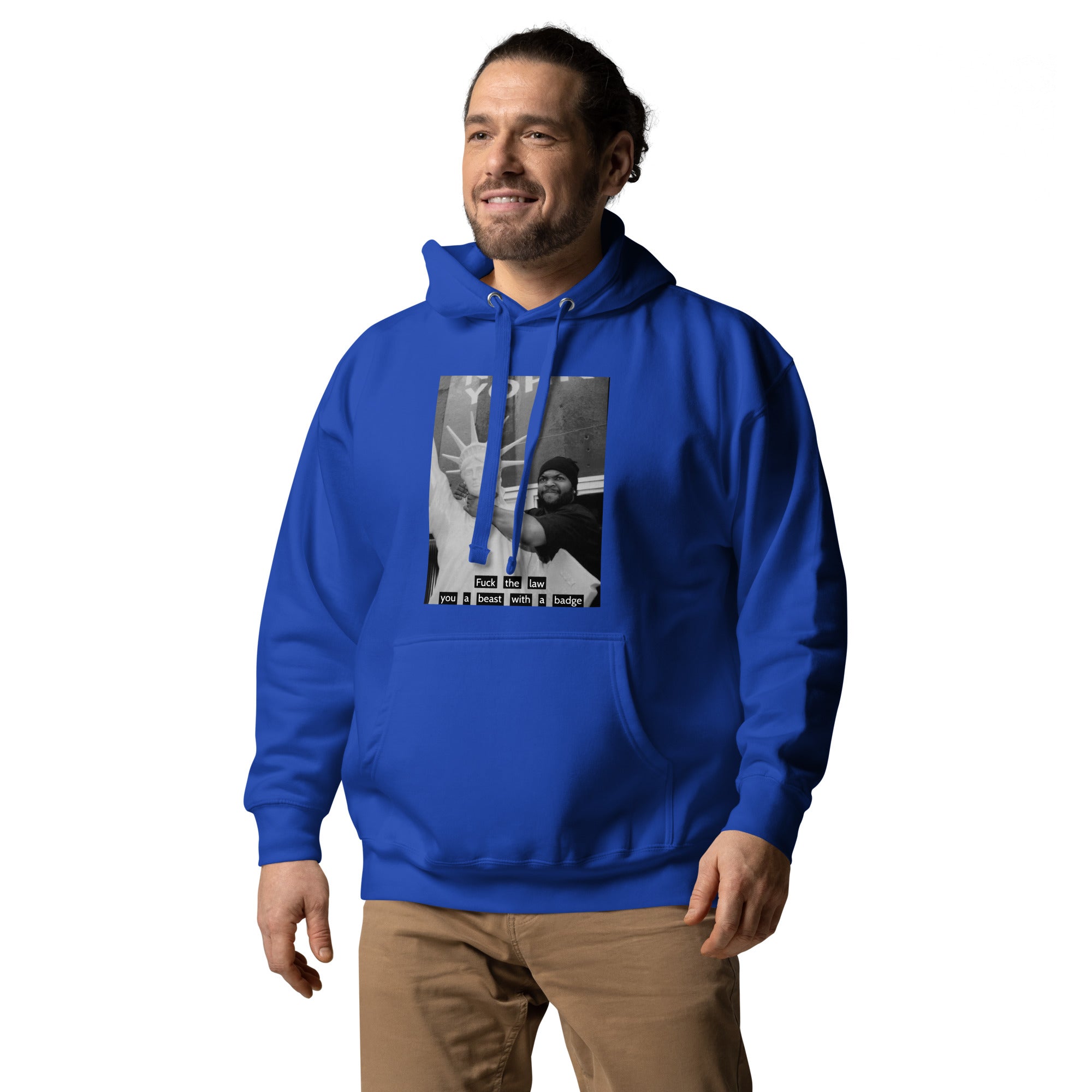 Ice Cube Unisex Premium Baumwoll-Hoodie – Scheiß auf das Gesetz, du bist ein Tier mit Abzeichen