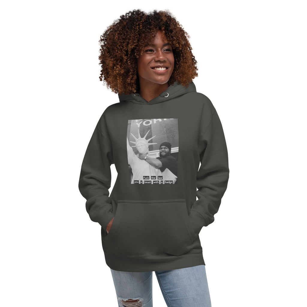 Ice Cube Unisex Premium Baumwoll-Hoodie – Scheiß auf das Gesetz, du bist ein Tier mit Abzeichen