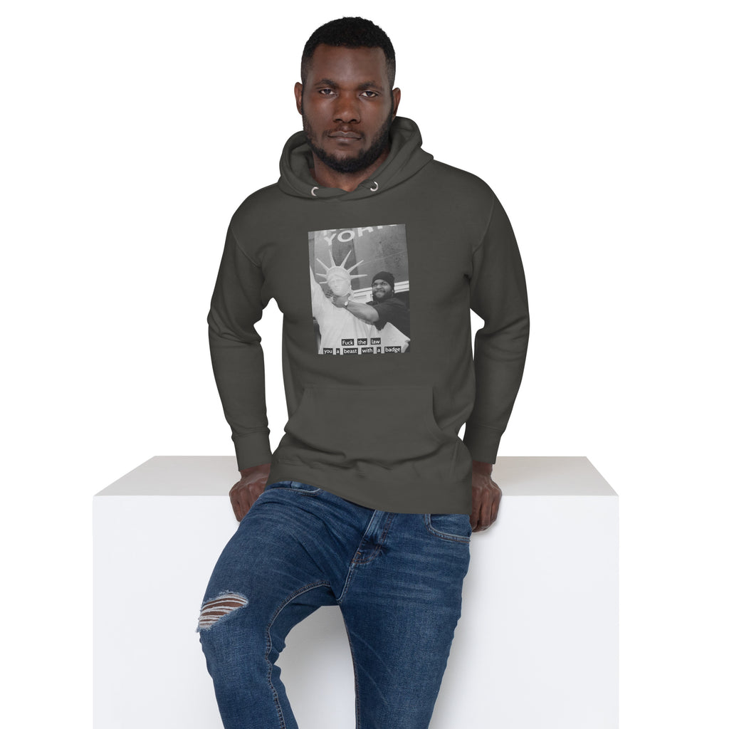 Ice Cube Unisex Premium Baumwoll-Hoodie – Scheiß auf das Gesetz, du bist ein Tier mit Abzeichen