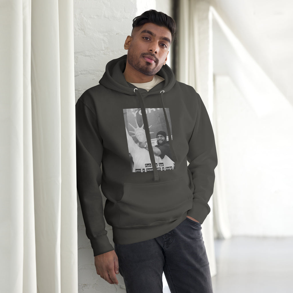 Ice Cube Unisex Premium Baumwoll-Hoodie – Scheiß auf das Gesetz, du bist ein Tier mit Abzeichen