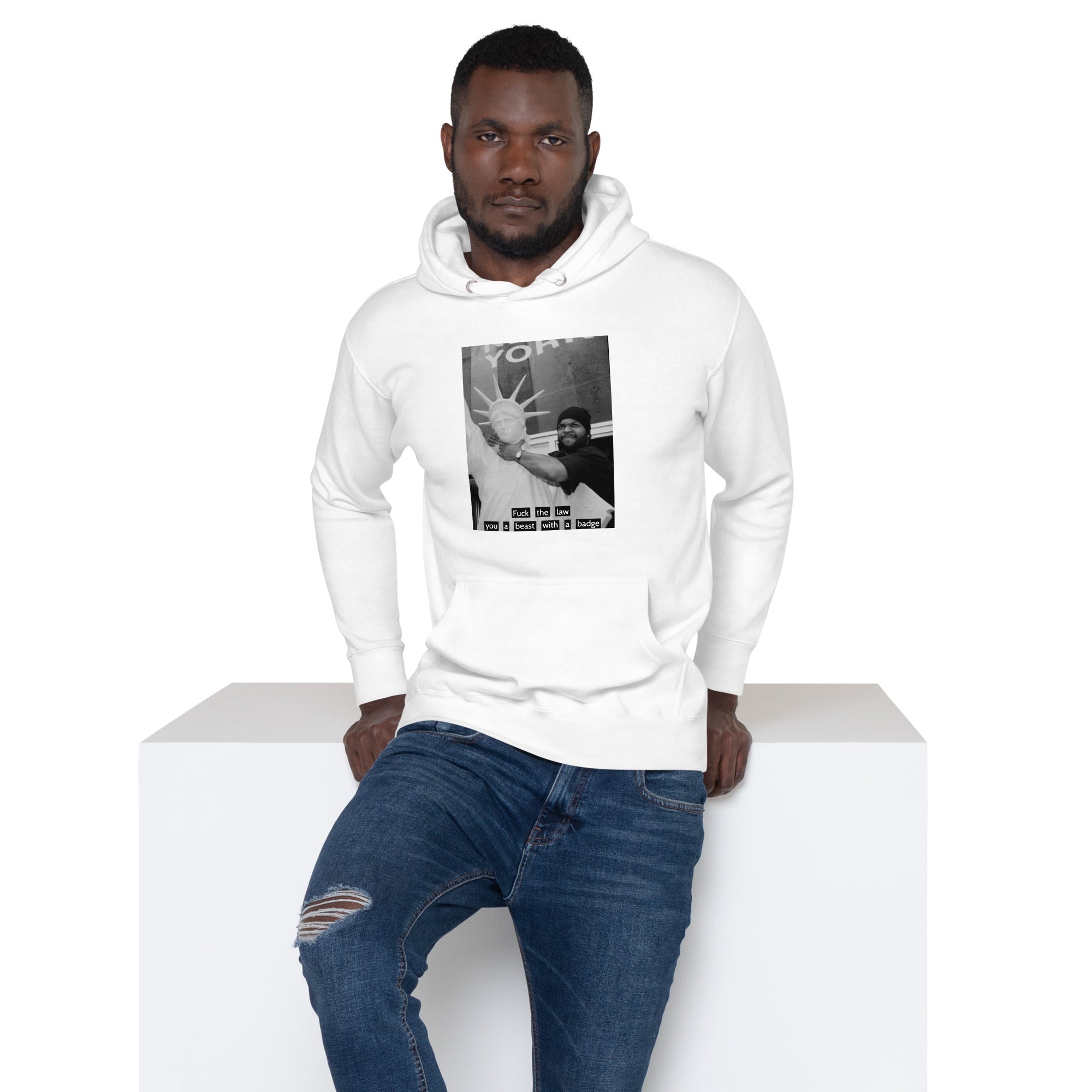 Ice Cube Unisex Premium Baumwoll-Hoodie – Scheiß auf das Gesetz, du bist ein Tier mit Abzeichen