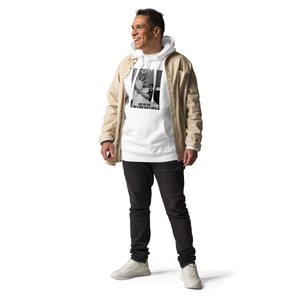 Ice Cube Unisex Premium Baumwoll-Hoodie – Scheiß auf das Gesetz, du bist ein Tier mit Abzeichen