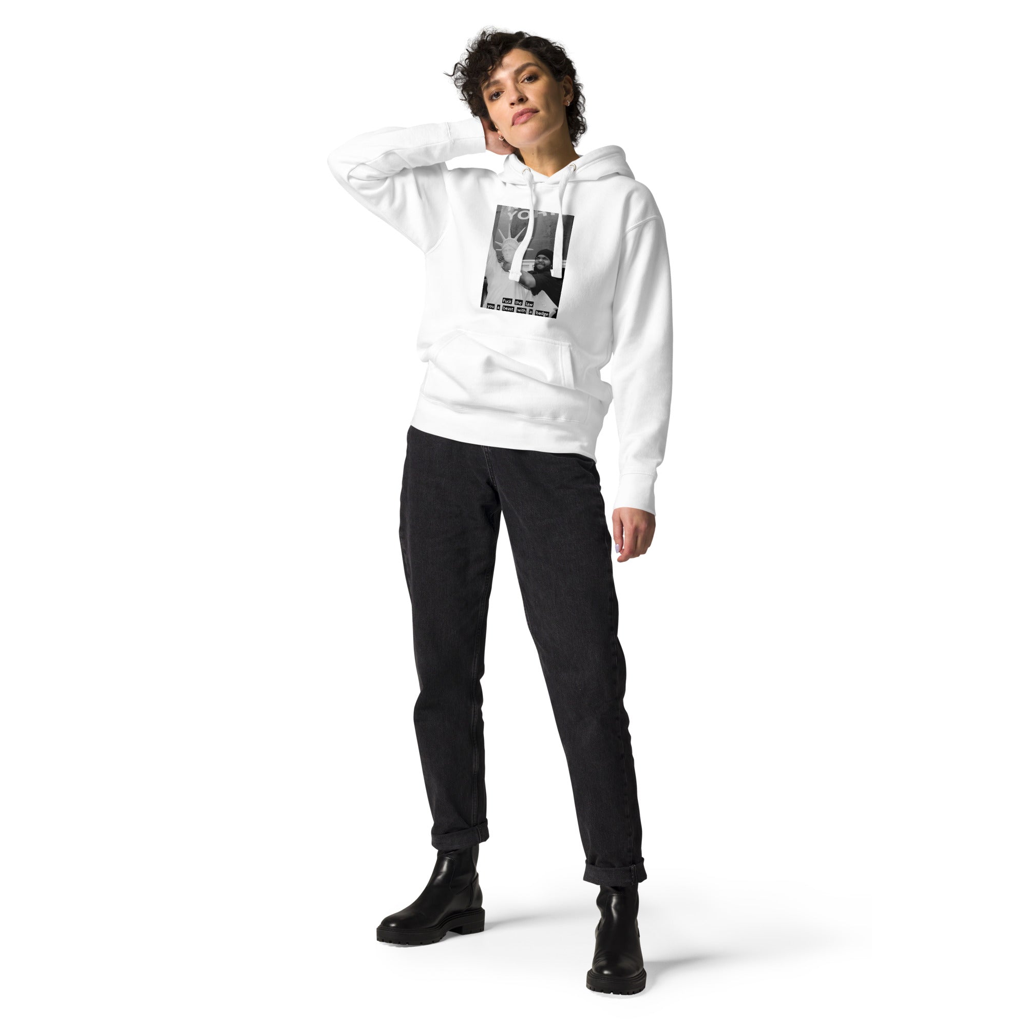 Ice Cube Unisex Premium Baumwoll-Hoodie – Scheiß auf das Gesetz, du bist ein Tier mit Abzeichen