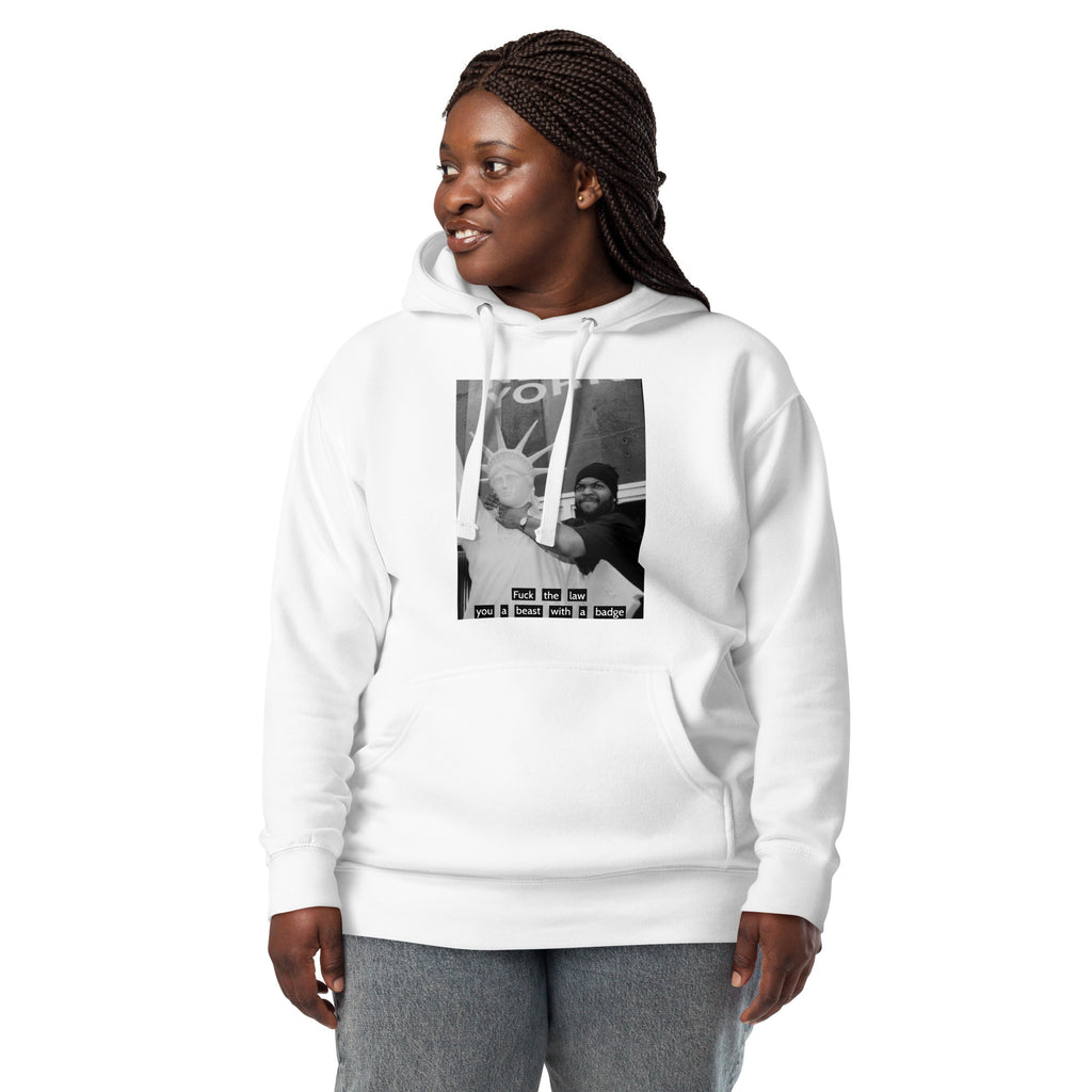 Ice Cube Unisex Premium Baumwoll-Hoodie – Scheiß auf das Gesetz, du bist ein Tier mit Abzeichen