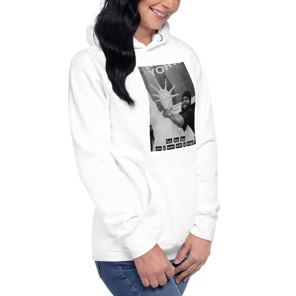 Ice Cube Unisex Premium Baumwoll-Hoodie – Scheiß auf das Gesetz, du bist ein Tier mit Abzeichen