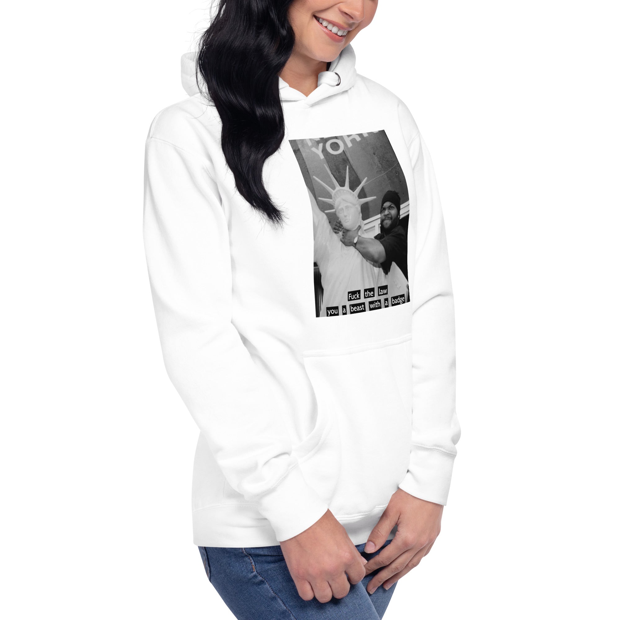 Ice Cube Unisex Premium Baumwoll-Hoodie – Scheiß auf das Gesetz, du bist ein Tier mit Abzeichen
