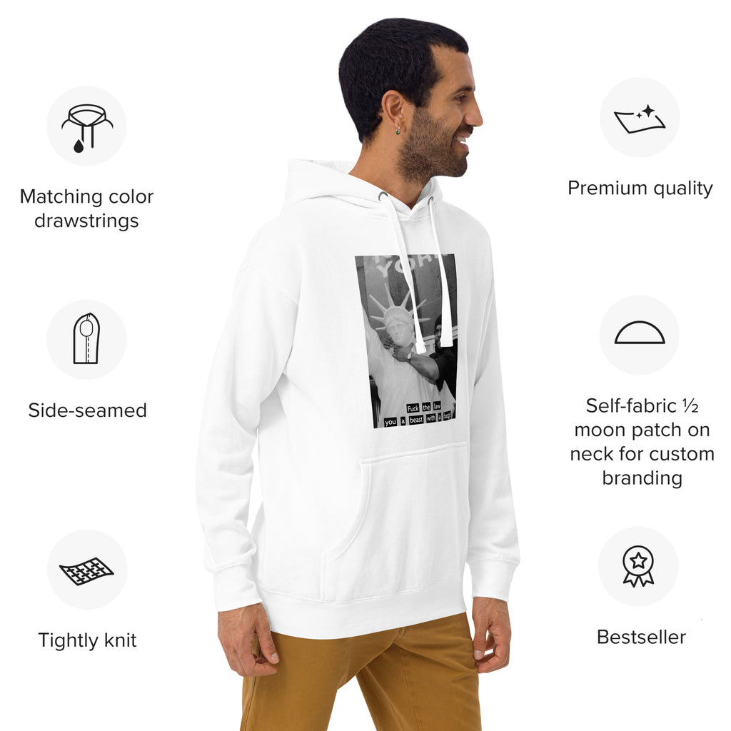 Ice Cube Unisex Premium Baumwoll-Hoodie – Scheiß auf das Gesetz, du bist ein Tier mit Abzeichen