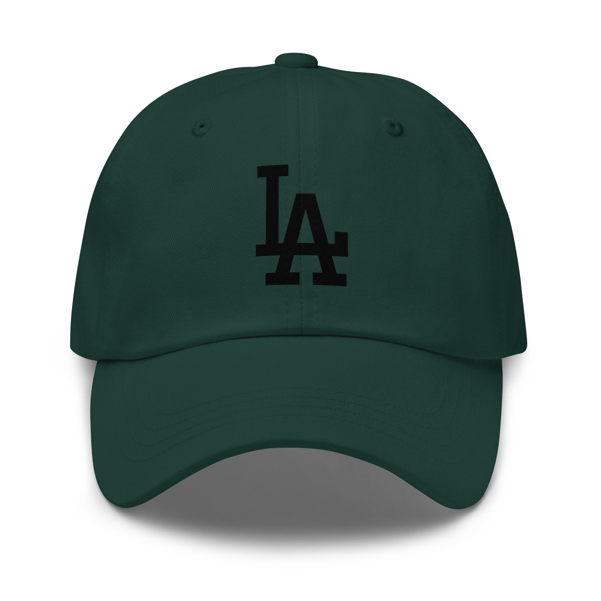 Spruce Green Cap Classic Dad Hat with Black LA design - Product mockup