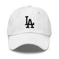 White Cap Classic Dad Hat with Black LA design - Product mockup
